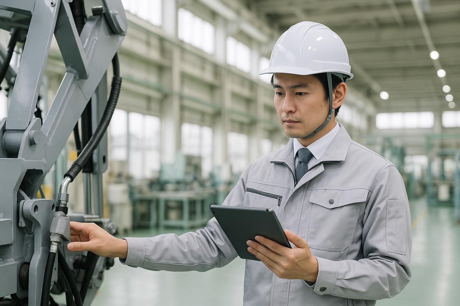 製造現場でタブレットを使う技術者